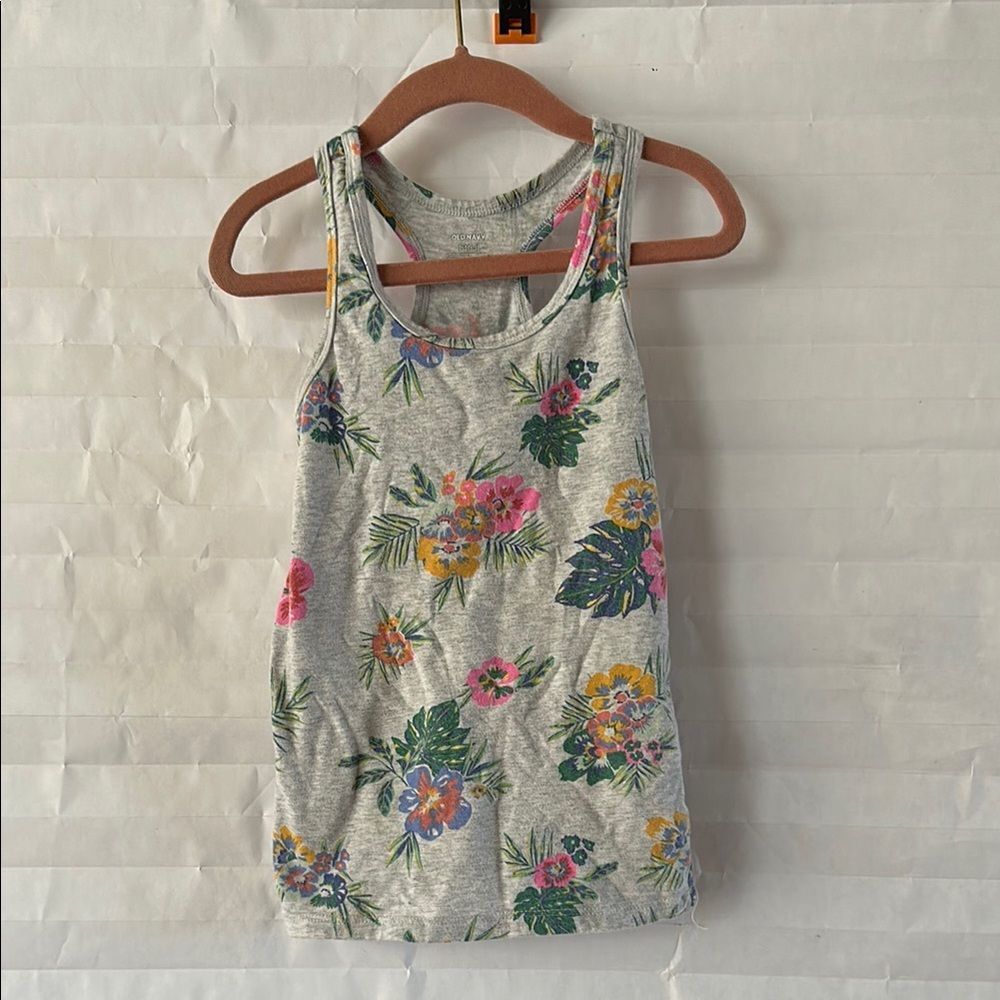 Old Navy Girls Gray Floral Racerback Tank Top Size 6-7 Summer Casual Shirt